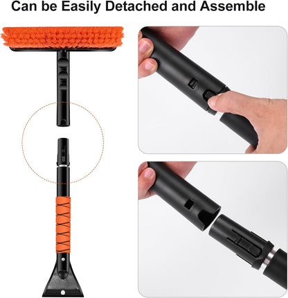 33" Extendable Snow Brush with Detachable Ice Scraper - 360° Pivot (Orange)
