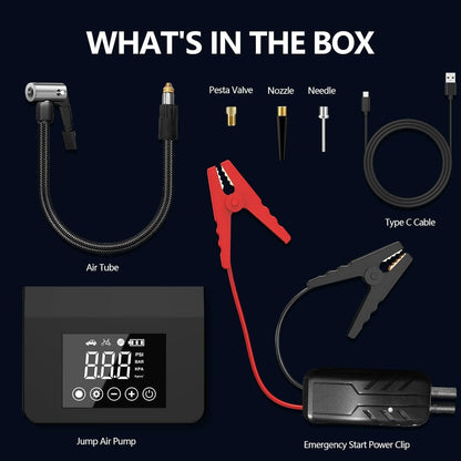 4000A Jump Starter & 150PSI Air Compressor - 15000mAh Power Bank for All Gas/8.0L Diesel, Type-C