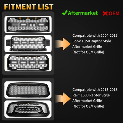 3-PCS LED Grille Lights Kit with Harness for 2004-2019 Ford F-150 & 2013-2018 Ram 1500 (White)
