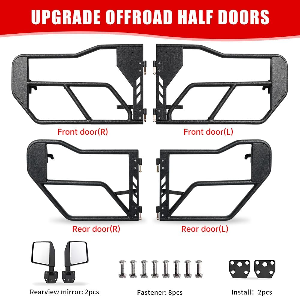 For Jeep Wrangler JL JLU/Gladiator JT 4-Doors 2018-2024 Tube Doors with Side View Mirror 4-piece set Off Road Summer Trail Adventure