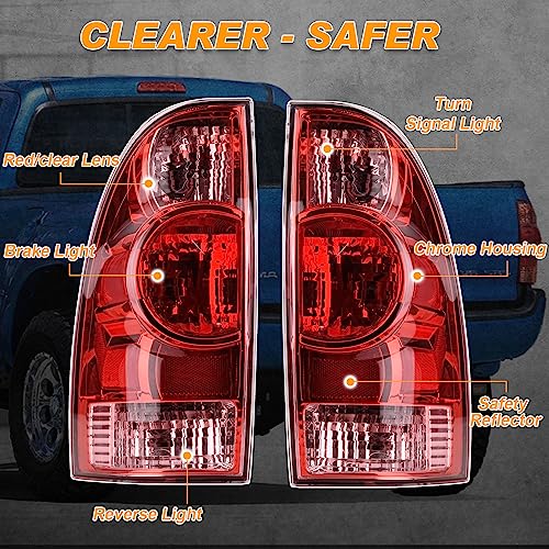 Tail Lights for 2005-2015 Toyota Tacoma, Red Lens, Halogen