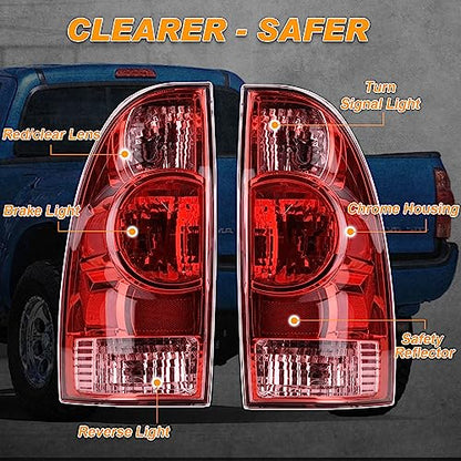 Tail Lights for 2005-2015 Toyota Tacoma, Red Lens, Halogen