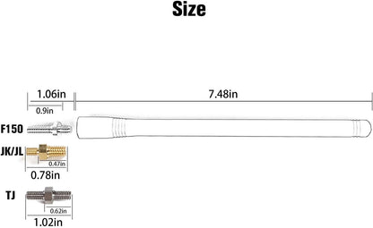 7.5" Short Antenna - Optimized FM/AM for Jeep Wrangler & Ford F-150 (Universal)