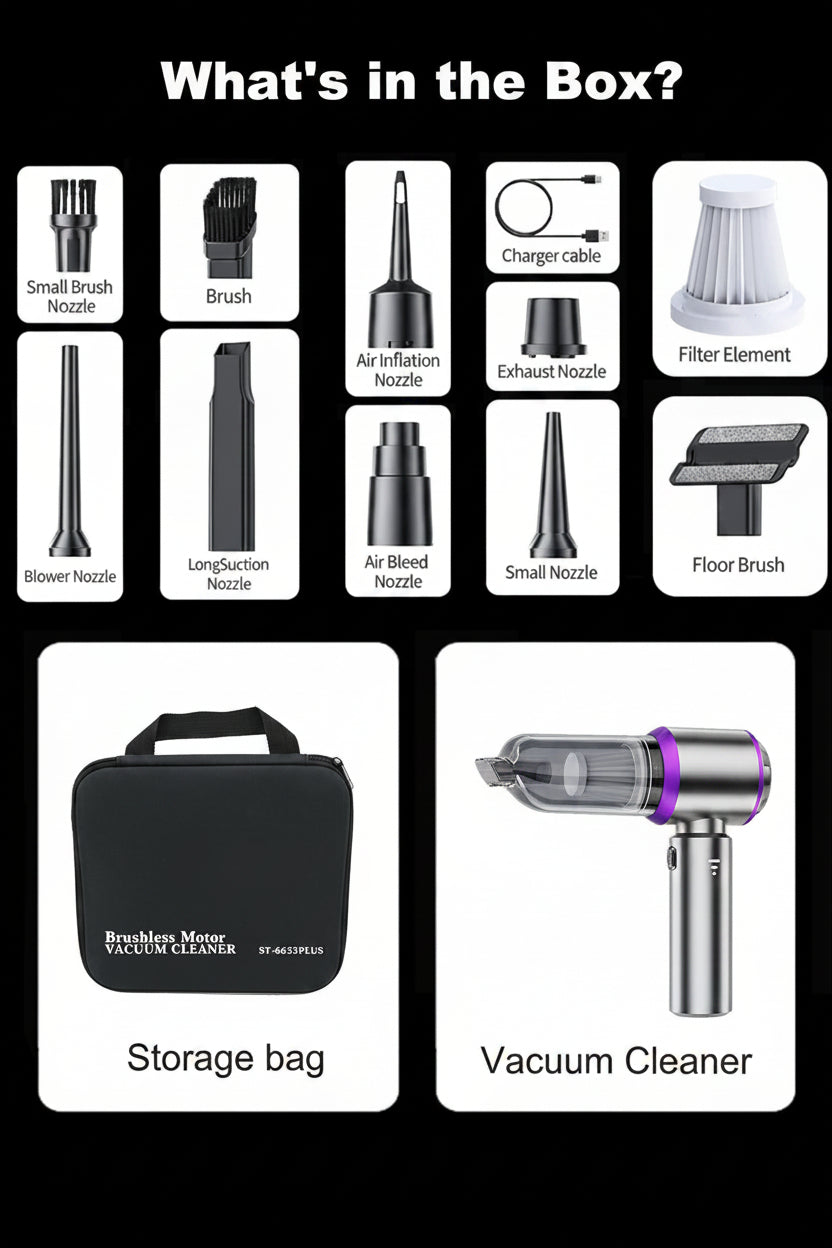4-in-1 Cordless Mini Vacuum & Air Duster - 80,000RPM Blower for Car/Desktop (Purple)