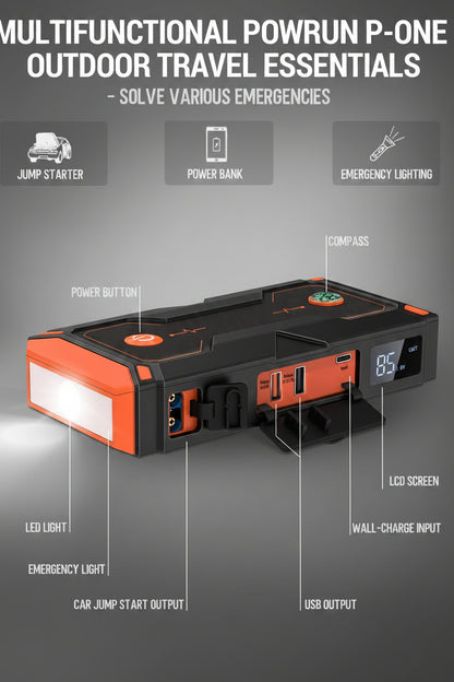 P-ONE 2000A Jump Starter for 8.0L Gas/6.5L Diesel - Portable Box with Case (Orange)