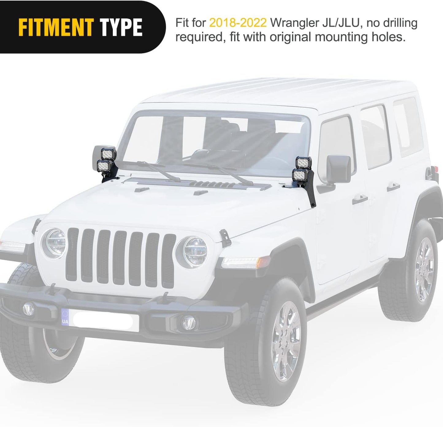 Dual A-Pillar Light Mounts for 2018-2023 Jeep Wrangler JL & Gladiator JT (Black)