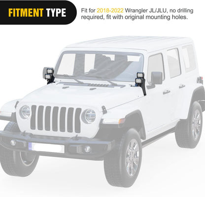 Dual A-Pillar Light Mounts for 2018-2023 Jeep Wrangler JL & Gladiator JT (Black)