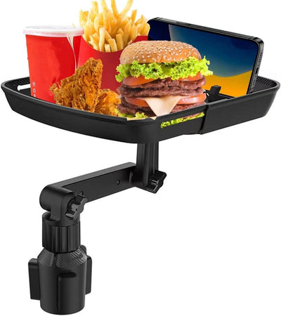 3-in-1 10" Car Food Tray with Cup Holder/Phone Mount - 360° Rotating, Detachable for Road Trips