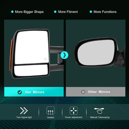 Towing Mirrors Black Rear View Mirrors fit 2007-2016 Toyota for Tundra Truck - OHMU