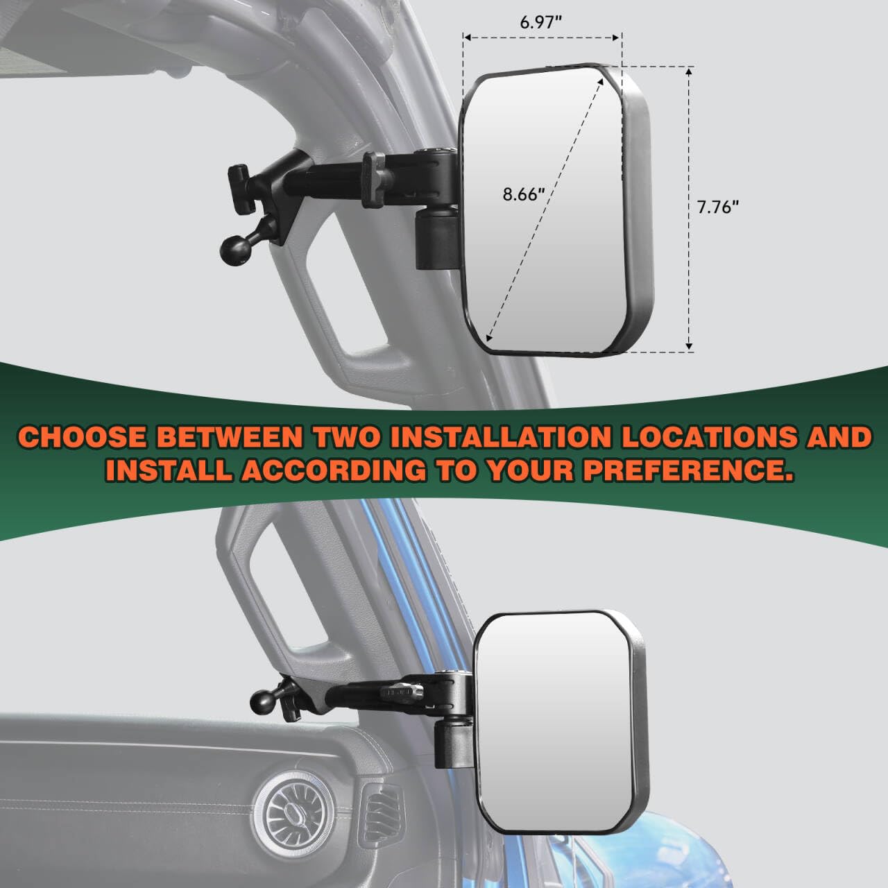 Wrangler JL JT Door Off Mirrors, Foldable, Anti-shake HD View