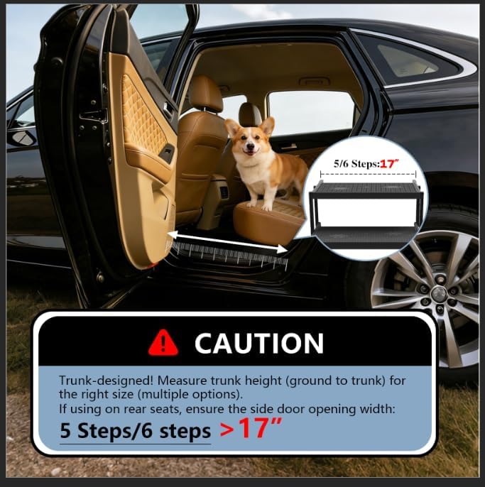 5-Step Dog Car Stairs - Upgraded Load Capacity for Large Dogs, Sturdy Portable Design