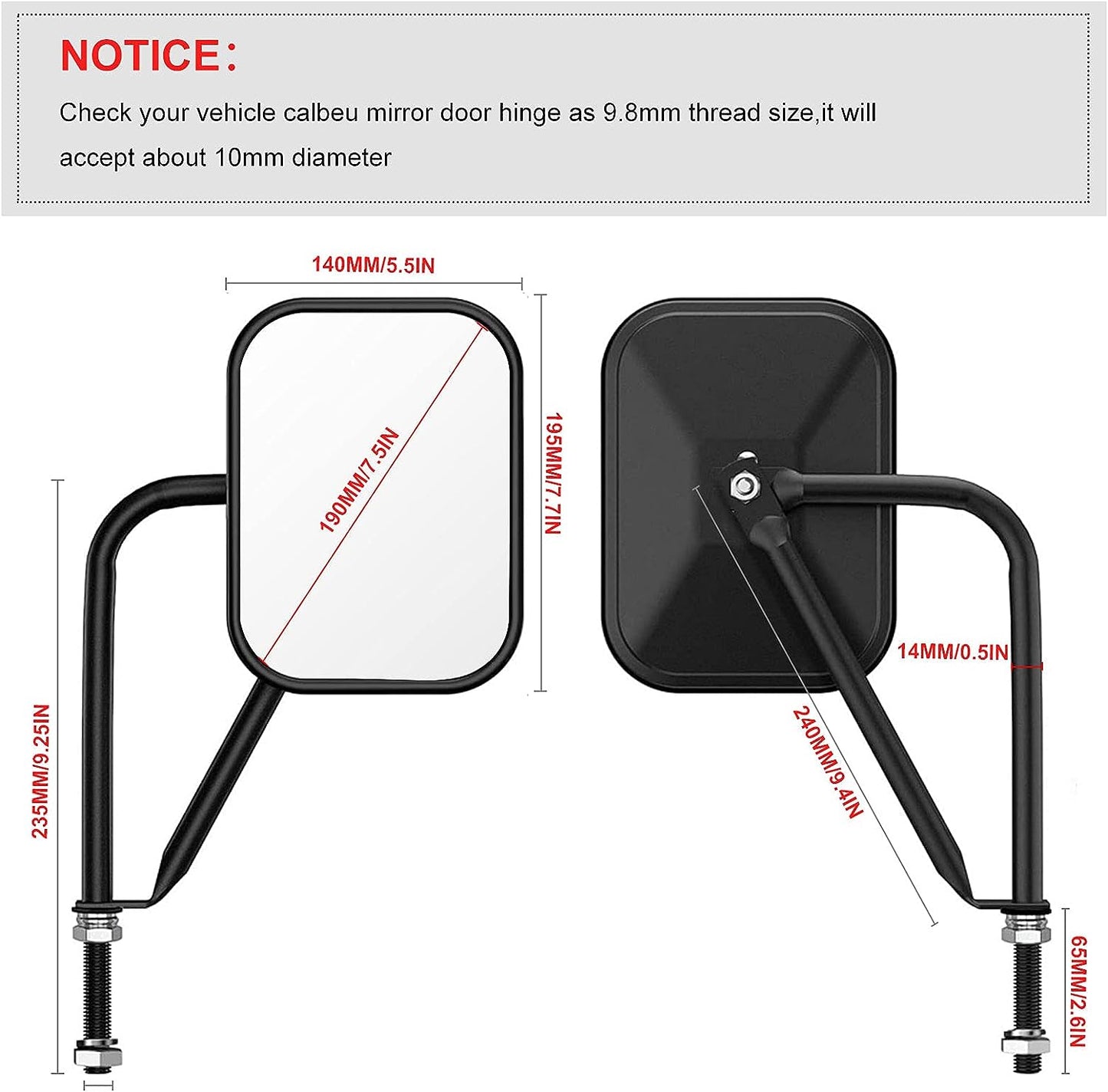 Door Off Mirror Compatible with Jeep Wrangler JK JL & Unlimited - OHMU