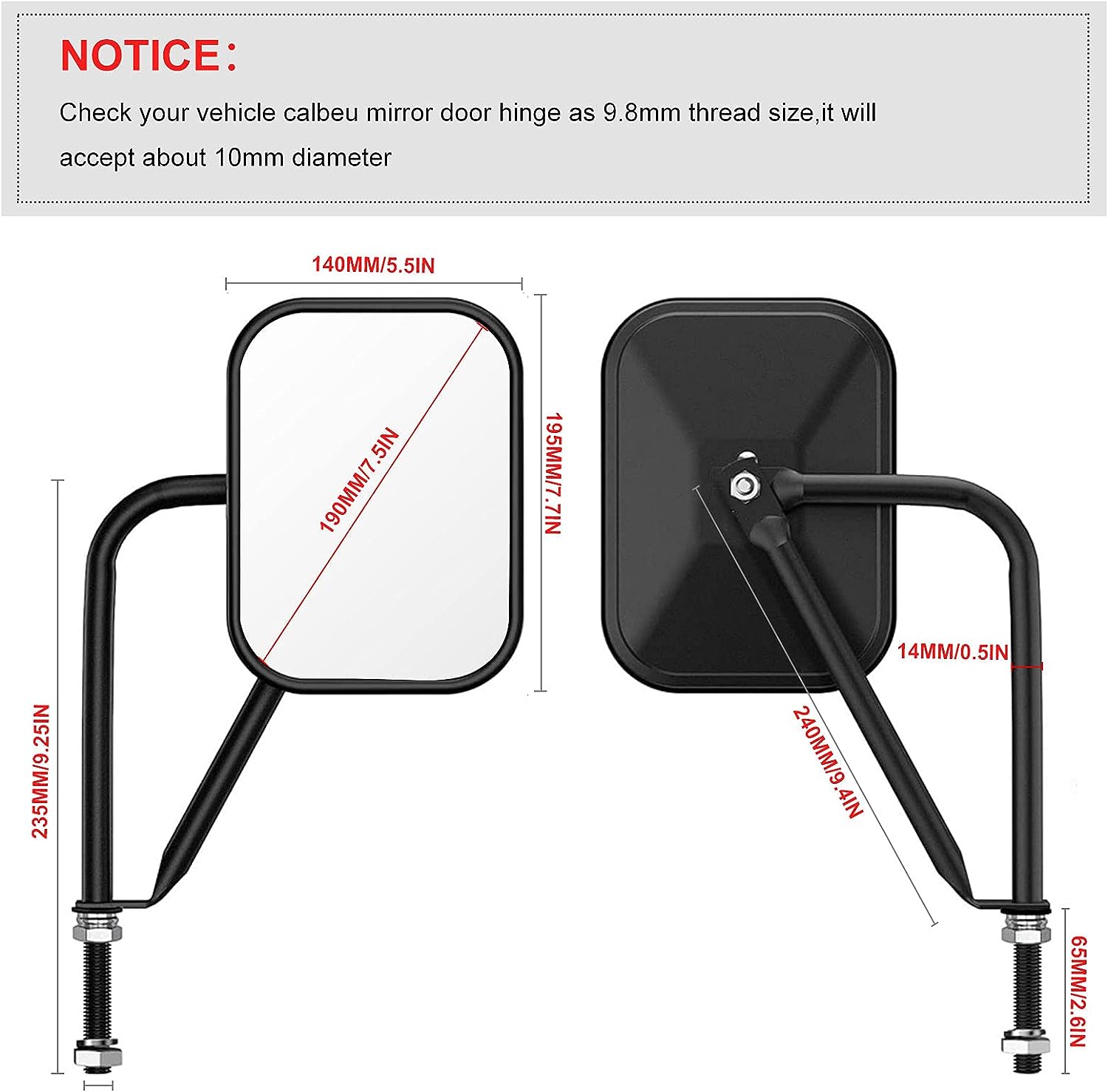 Door Off Mirror Compatible with Jeep Wrangler JK JL & Unlimited - OHMU