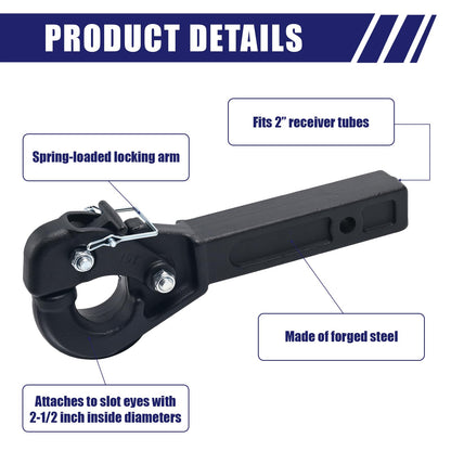 Pintle Hitch (15 ton / 33,000 lb) - Black Powder Coat for 2" Receiver