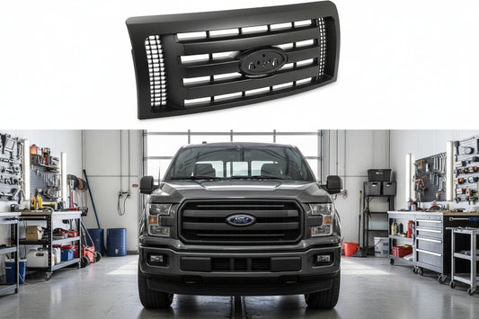 HECASA Front Grille Compatible with 2009-2014 Ford F150 XL Model Bumper Painted Black Shell and Insert Grille Assembly Guard Cover Replacement for 9L3Z8200A FO1200510