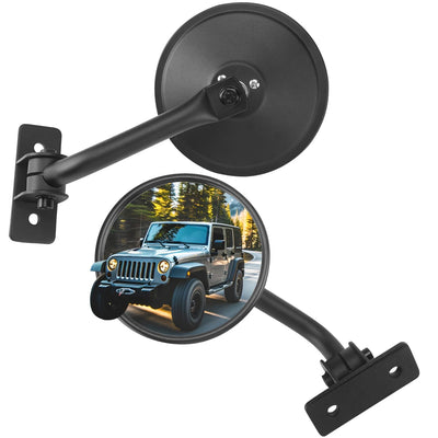Upgraded Round Wrangler Mirrors, No Vibrate, Easy-Install