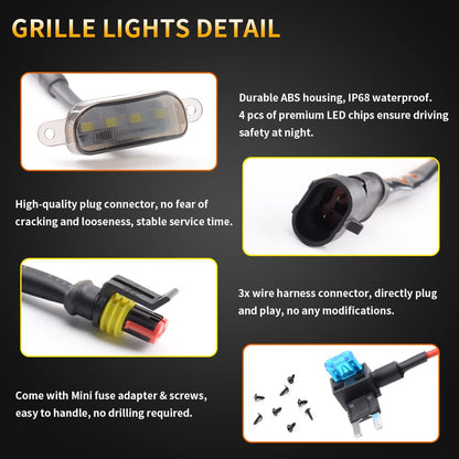 3-PCS LED Grille Lights Kit with Harness for 2004-2019 Ford F-150 & 2013-2018 Ram 1500 (White)