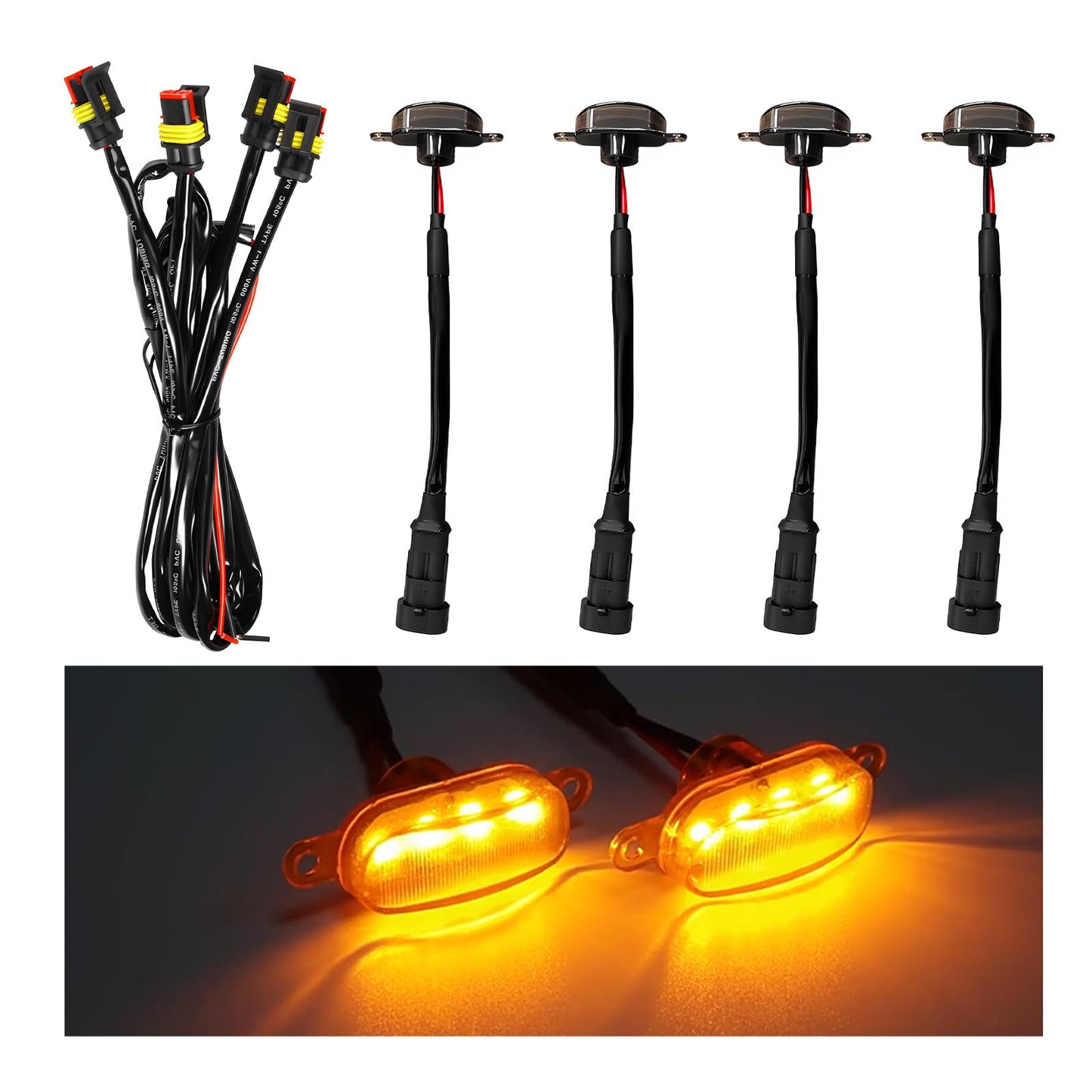4-PCS Amber LED Grill Lights with Harness for Ford F-Series (Black/Yellow)
