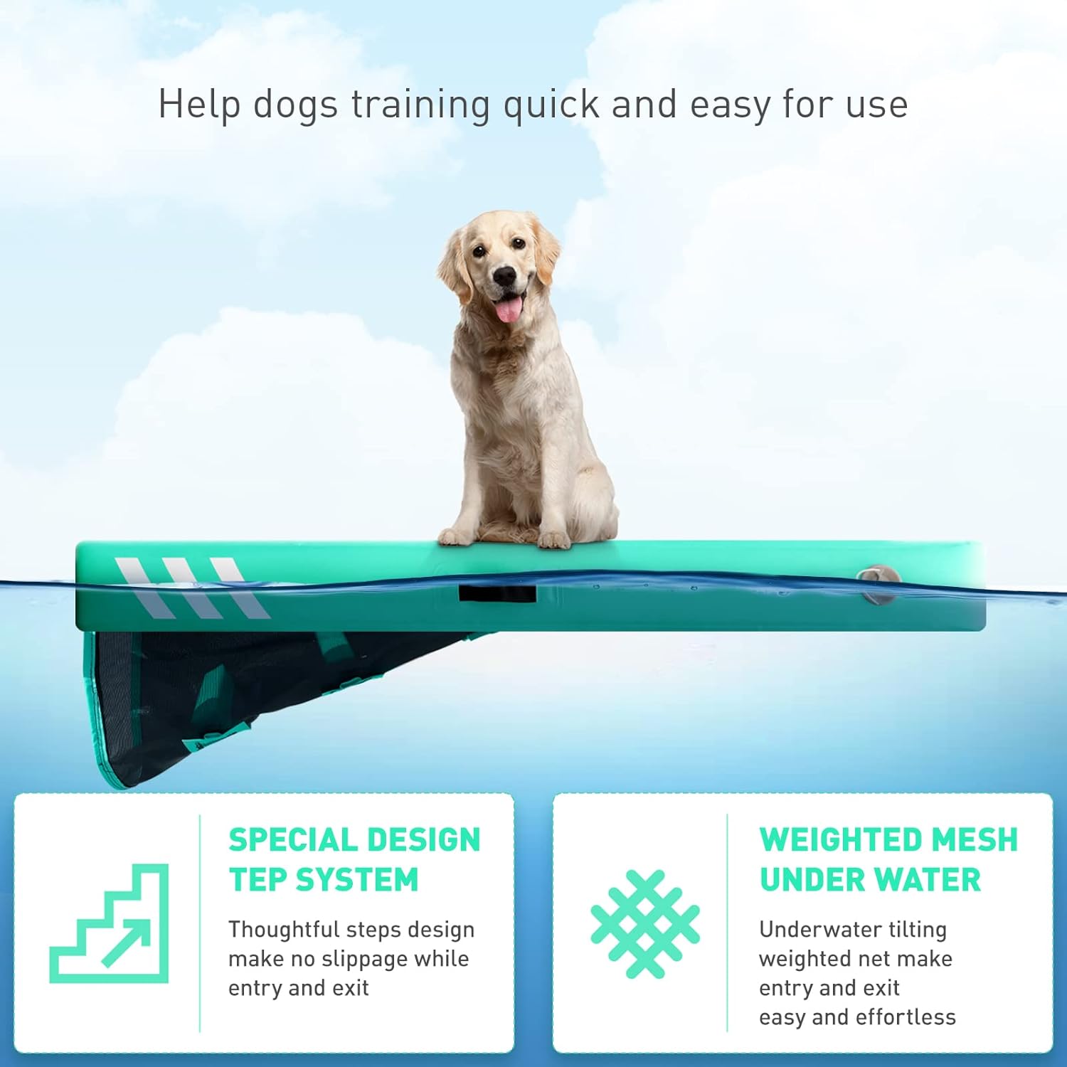 Inflatable Large Dog Float Floating Ramp Pets Up to 220 Pounds Large Dogs - OHMU