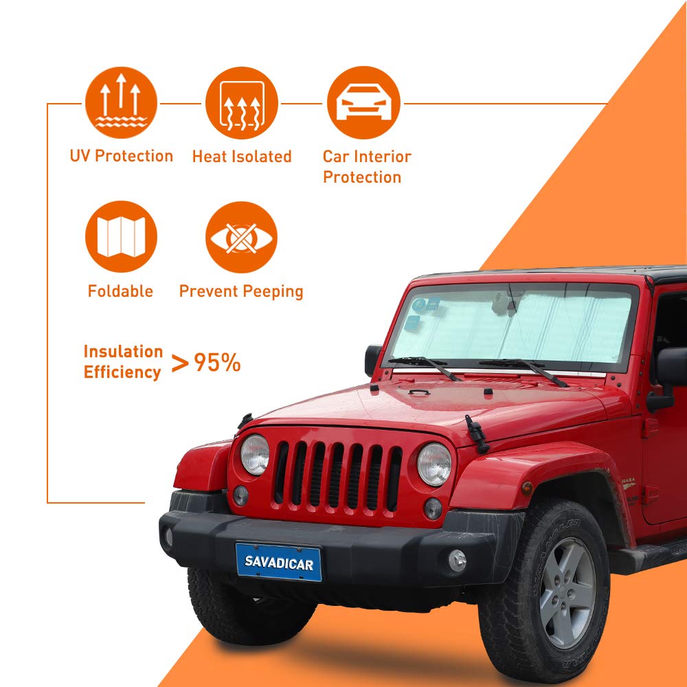 Triple-Layer Aluminum Windshield Sun Shade for 1997-2018 Jeep Wrangler TJ/JK (Silver)