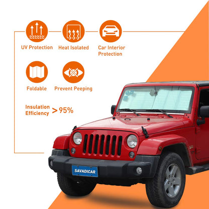 Triple-Layer Aluminum Windshield Sun Shade for 1997-2018 Jeep Wrangler TJ/JK (Silver)