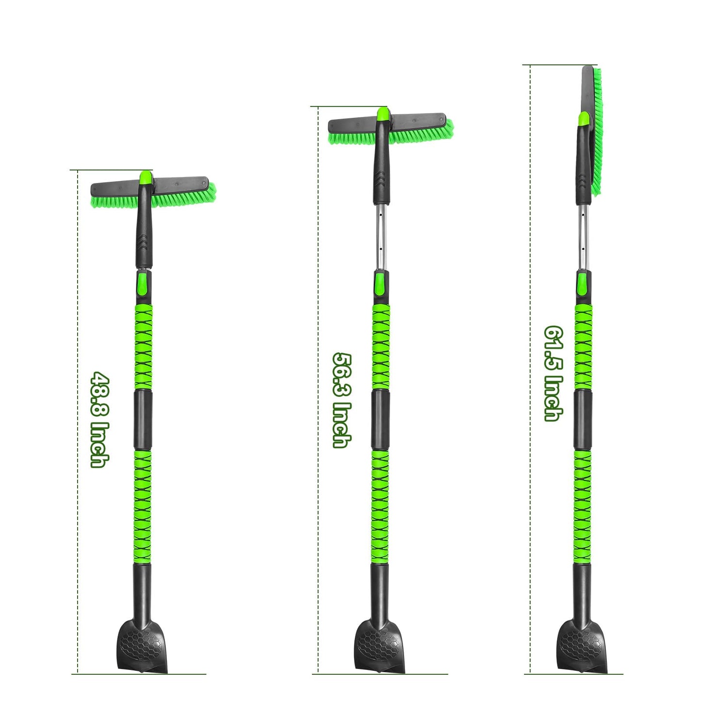 45" Extendable Snow Brush with Wide Ice Scraper - 360° Pivot, Green
