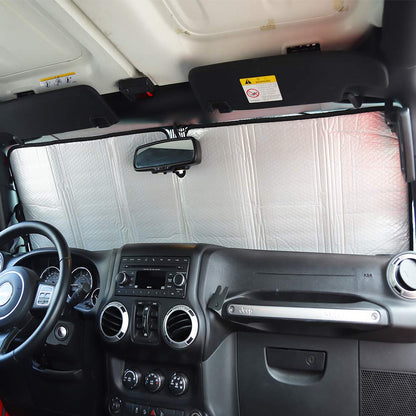 Triple-Layer Aluminum Windshield Sun Shade for 1997-2018 Jeep Wrangler TJ/JK (Silver)