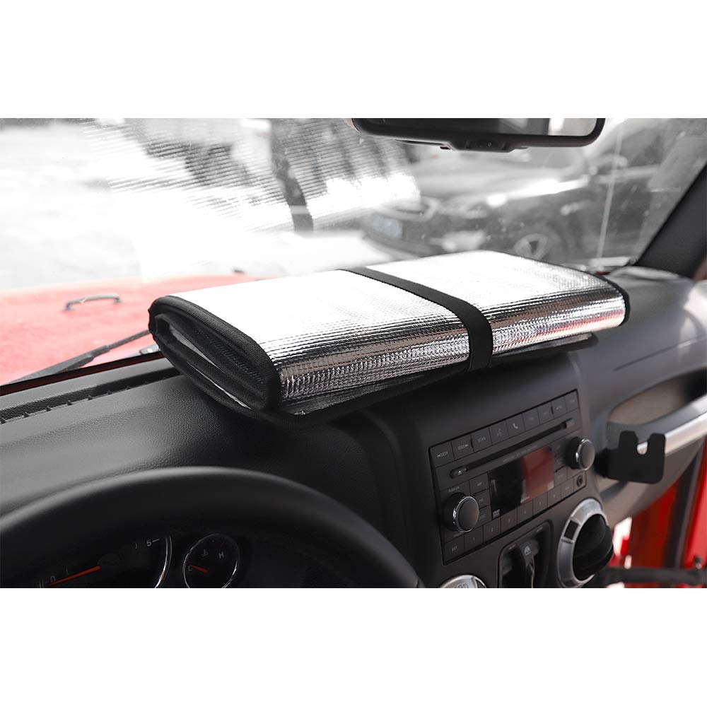 Windshield Sunshade Sun Shade Heat Shield Sun Visor Mat Compatible with Jeep Wrangler Rubicon Sahara TJ JK JKU 2 Door & 4 Door
