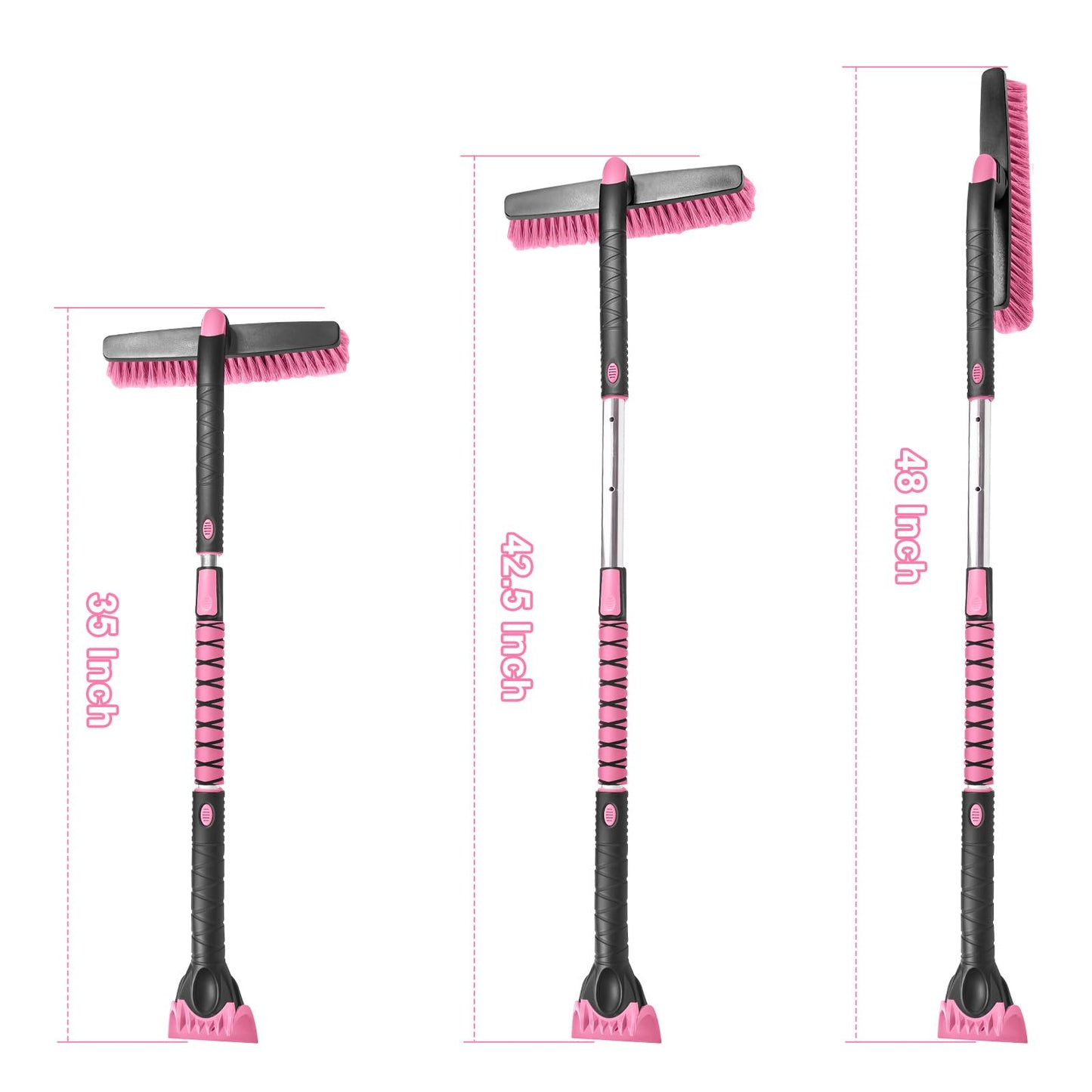 48" Extendable Snow Brush with 360° Pivoting Head - Pink (Fits SUV/Truck)