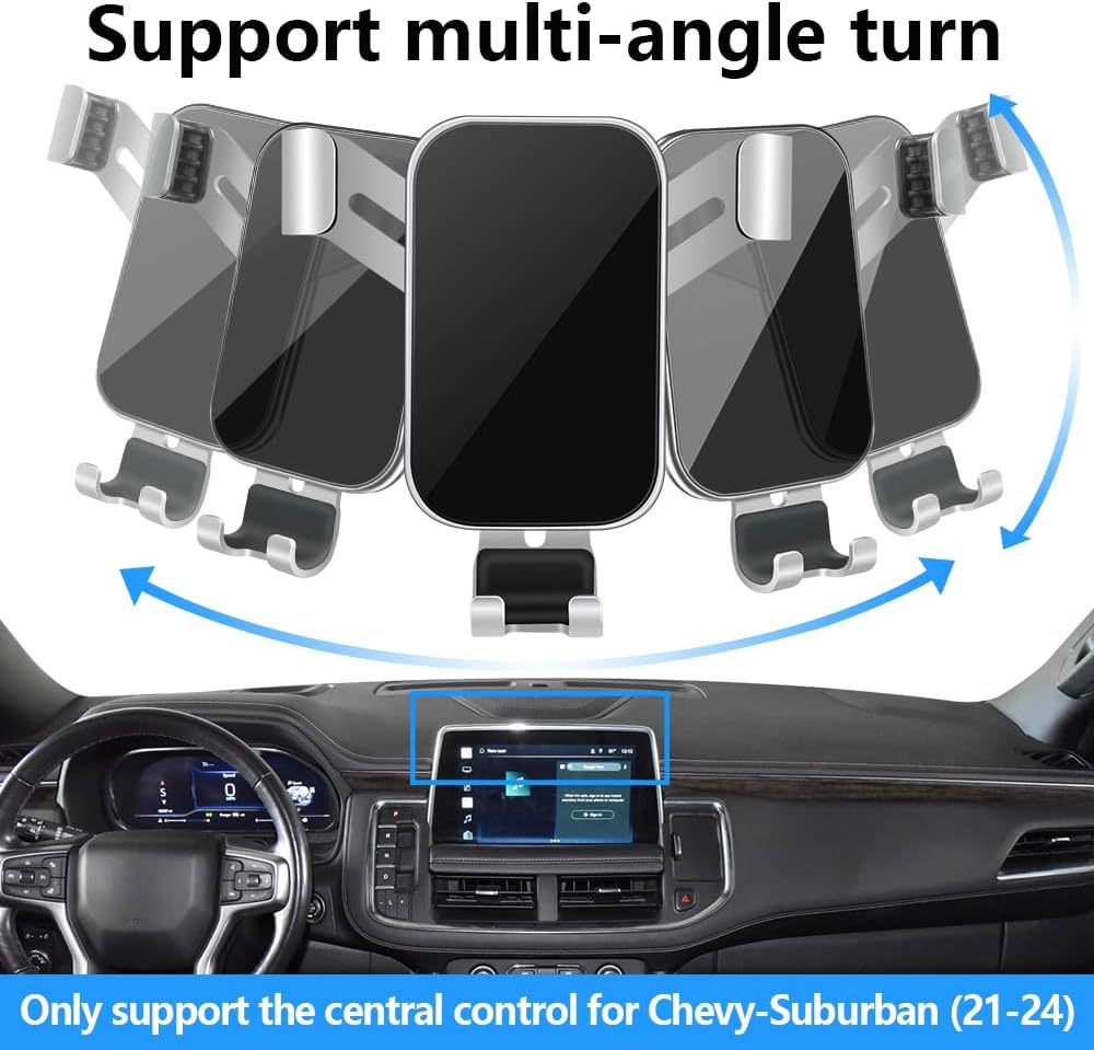 Car Phone Holder for Chevy Tahoe 2021 2022 2023 2024 and Chevrolet Suburban 2021-2024 Auto Interior Accessories Best Cell Phones Mount Cellphone Mobile Cradle Charging Navigation Bracket Stand