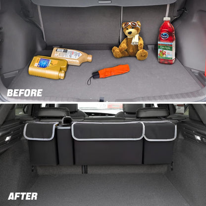 Collapsible Trunk Organizer with 4 Pockets - Hanging Design for SUV/Truck/MPV