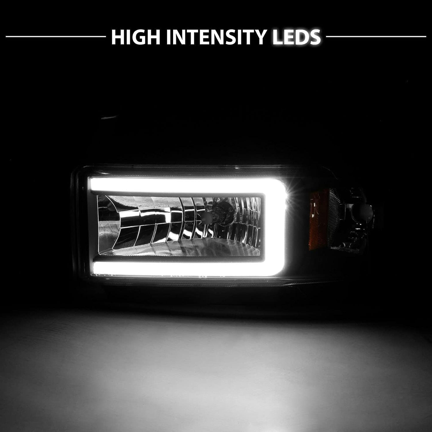 AmeriLite 1994-2001 Dodge Ram 1500 2500 3500 HD C-Type LED Tube Black 1pc Replacement Headlights Set - Passenger and Driver Side