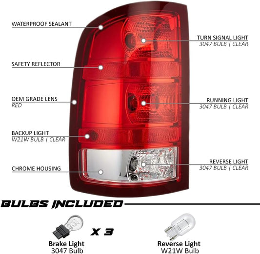 Tail Lights Assembly for GMC Sierra 07-11 1500 07-14 2500 HD 07-14 3500 HD 07-14