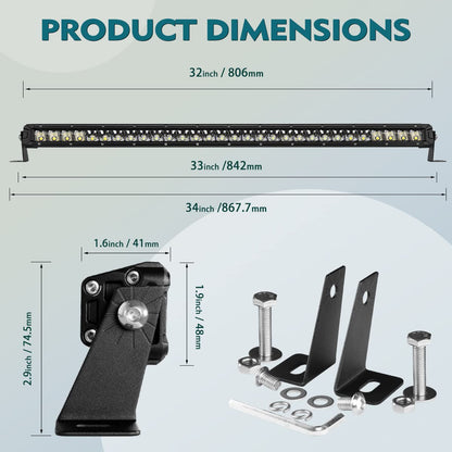 32" Single Row LED Light Bar - 30000LM Flood/Spot Combo for Pickup/SUV/ATV/UTV