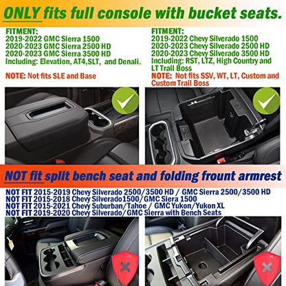 Center Console Organizer Tray for 2019-2022 Chevy Silverado 1500 & GMC Sierra 1500, 2020-2023 Silverado/Sierra 2500HD/3500HD, Black ABS