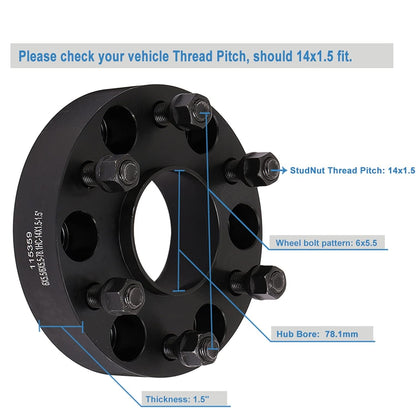 1.5" Hubcentric Wheel Spacers (2-PCS) 6x139.7 for Chevy Silverado 1500, Suburban, Tahoe - M14x1.5 Studs