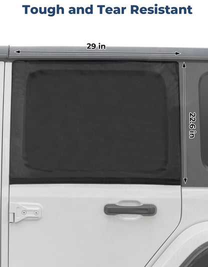 2-Piece Rear Side Window Sun Shade for 2007-2026 Jeep Wrangler 4-Door & Gladiator - Privacy Screen