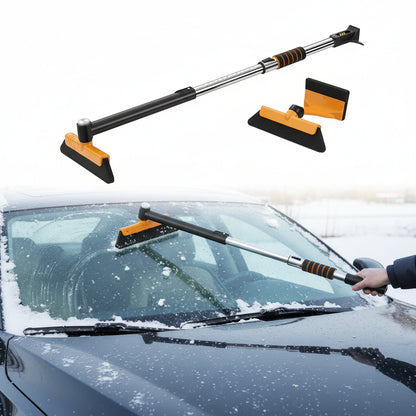 43.7" Extendable Ice Scraper with 360° Pivoting Brush - 12 Length Settings, Orange