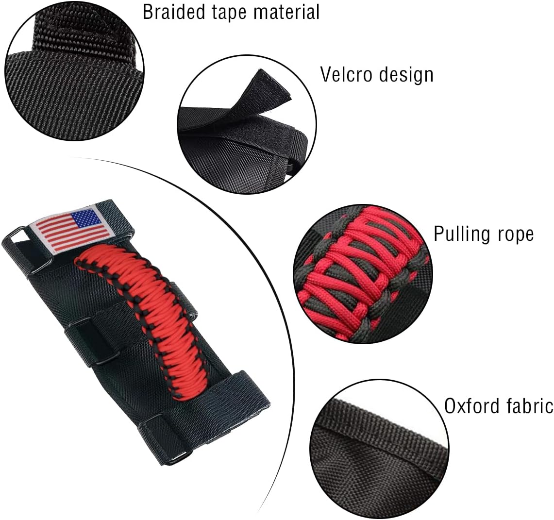 2-PCS Roll Bar Grab Handles - Oxford Cloth & Metal Buckle for Jeep (Red)