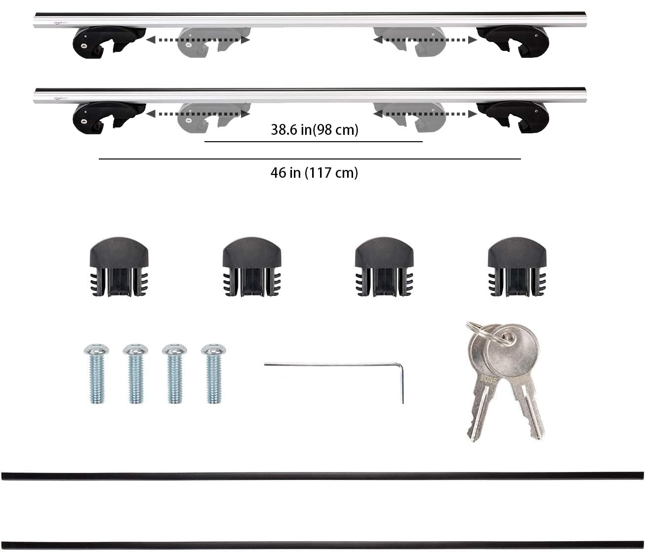 52" Cross Rail Roof Rack (2-Pack) - Fits Up to 46" Span, Black/Silver