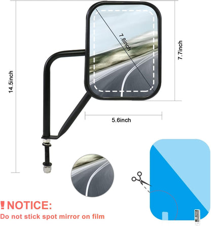Doors-Off Side Mirrors for Jeep Wrangler JK/JL - Anti-Shake Wider View, Easy Door Hinge Install
