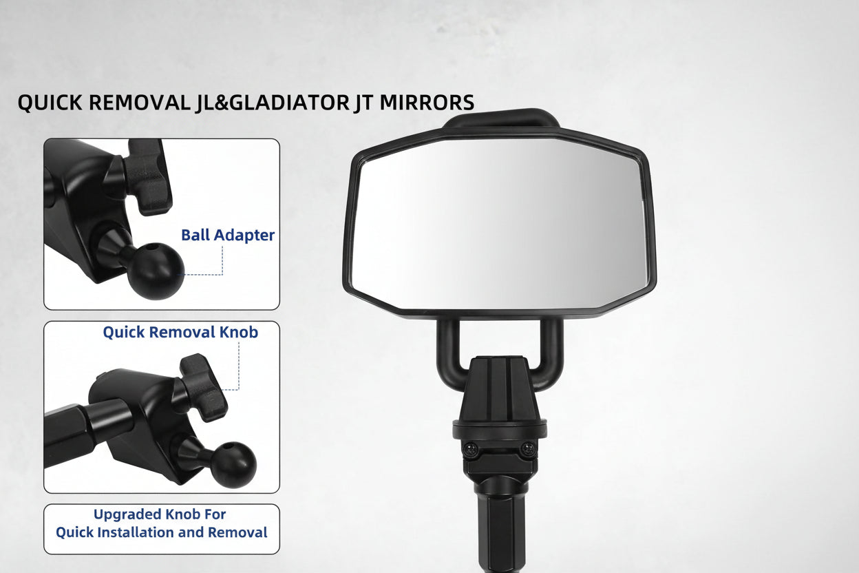 Quick Release Mirrors for 2018-2023 Jeep Wrangler JL & Gladiator JT (Patent Design)