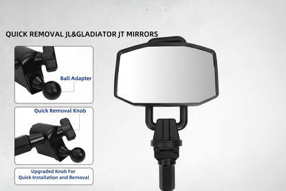 Quick Release Mirrors for 2018-2023 Jeep Wrangler JL & Gladiator JT (Patent Design)