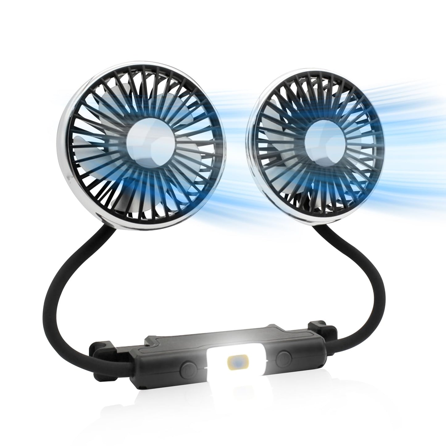 Dual Head Car Backseat Fan, 3-Speed with LED Light, USB Powered