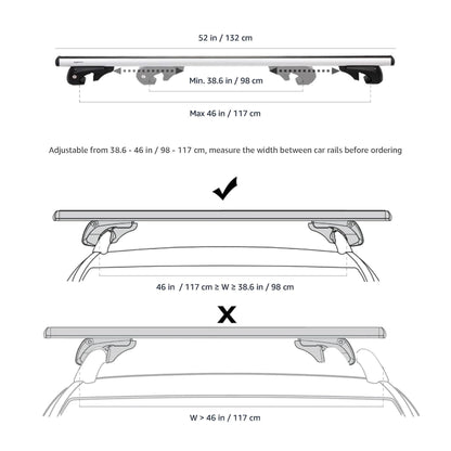 52" Cross Rail Roof Rack (2-Pack) - Fits Up to 46" Span, Black/Silver