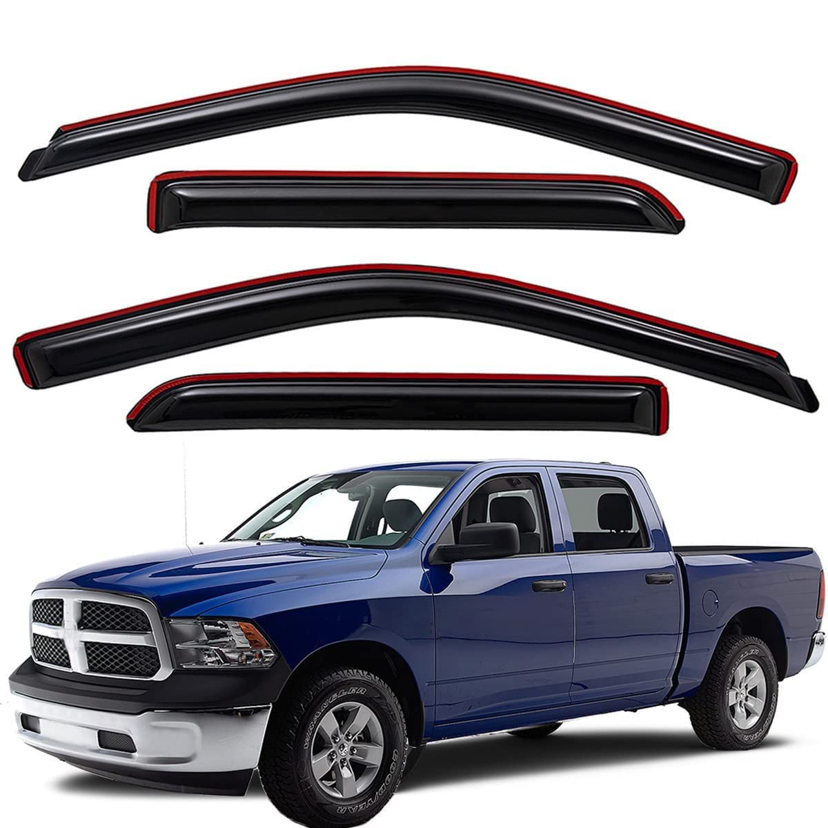 In-Channel Rain Guards (4-PCS) for 2009-2018 Ram 1500 & 2010-2025 Ram 2500/3500 Crew/Mega Cab (Smoke)