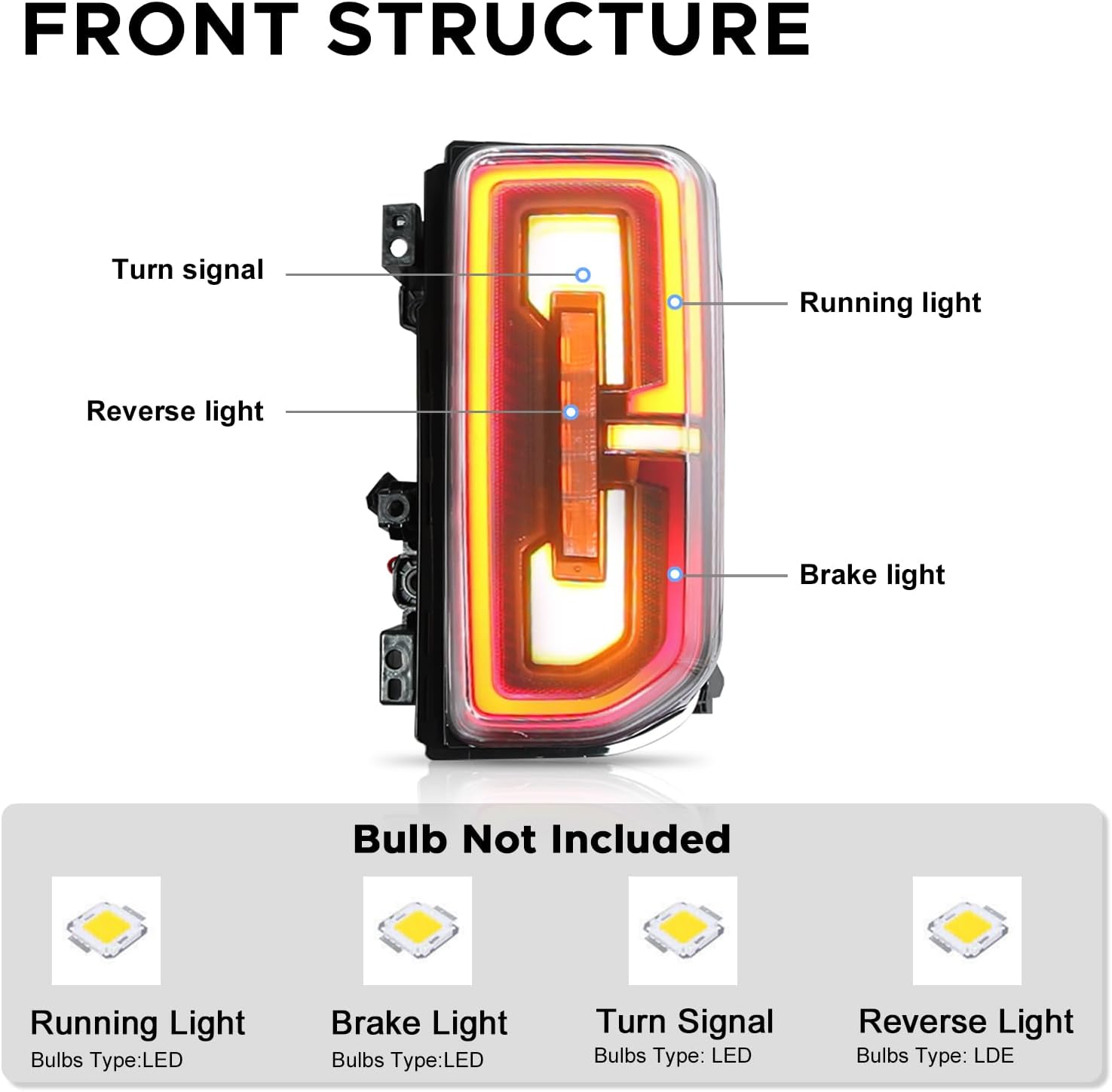 LED Tail Lights Assembly Fit for Ford Bronco 2021 2022 2023, Smoked Rear Lamps Driver and Passenger Side Replacement Fit for Bronco 2 and 4 doors 2021-2023, Pair of Brake Lights
