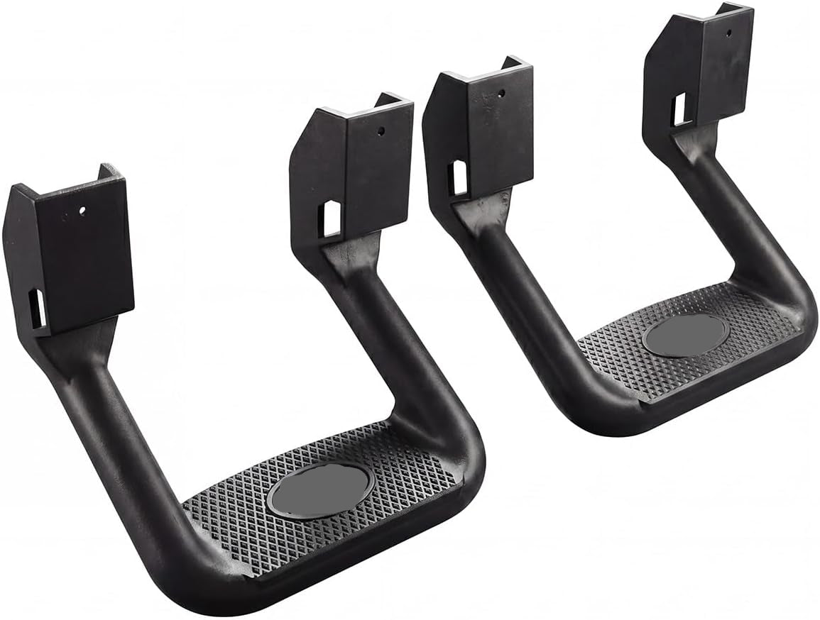 Black Powder Coated Side Steps (2-PCS) - w/Mounting Brackets for Chevy/Ford/Toyota/GMC/Dodge/Jeep