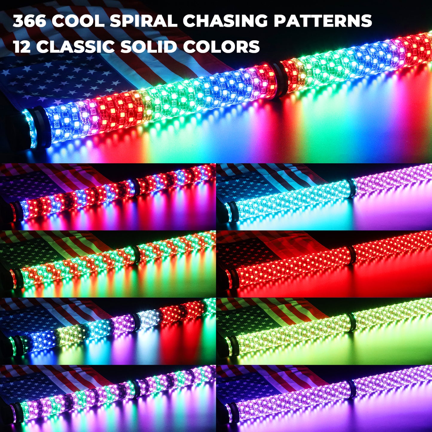 2FT/3FT Pair of RGB Chasing Fat Whips Lights with Bluetooth and Remote