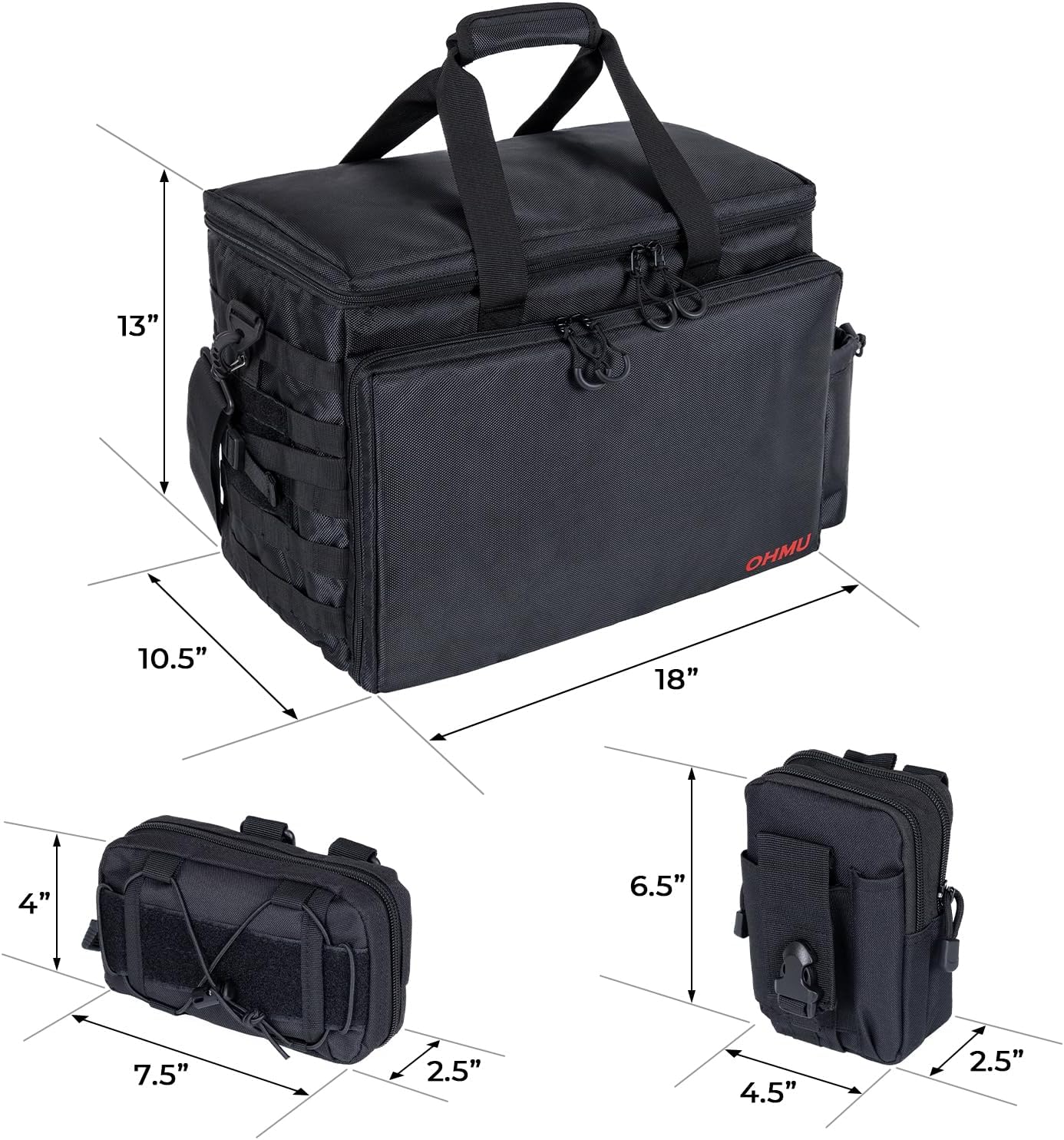 Patrol Bag Law Enforcement Duty Bag with 2 Detachable MOLLE Pouches